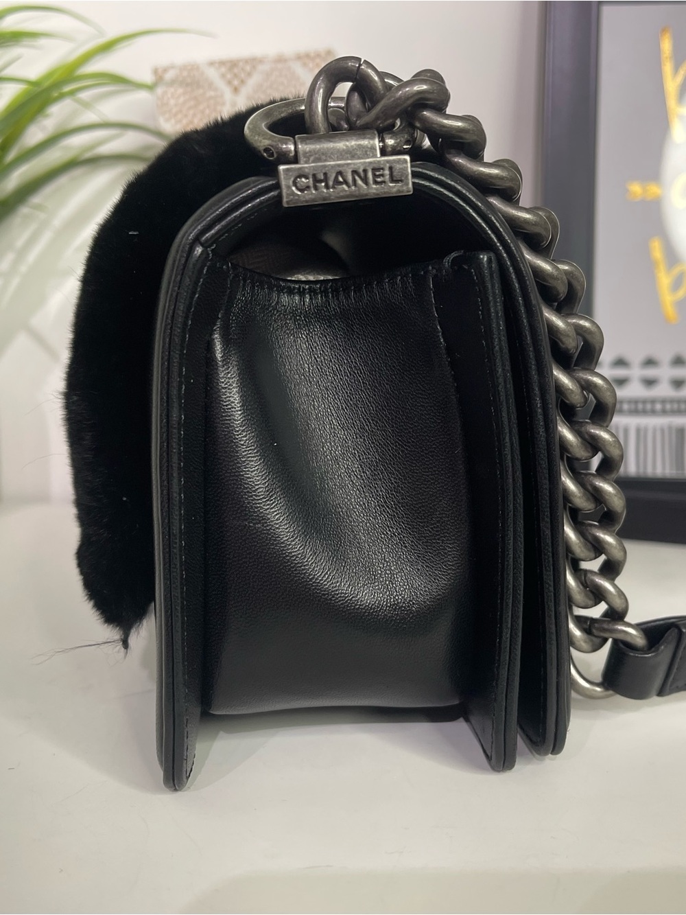 CHANEL Small Black Leboy Fur Crossbody Bag with Silver-Tone CC - Picture 4 of 8